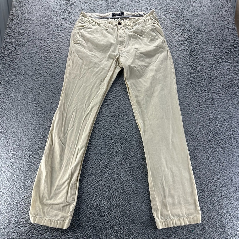 Abercrombie & Fitch Pant Men's 32x34 Beige Cotton Chino Straight Leg Slim Preppy